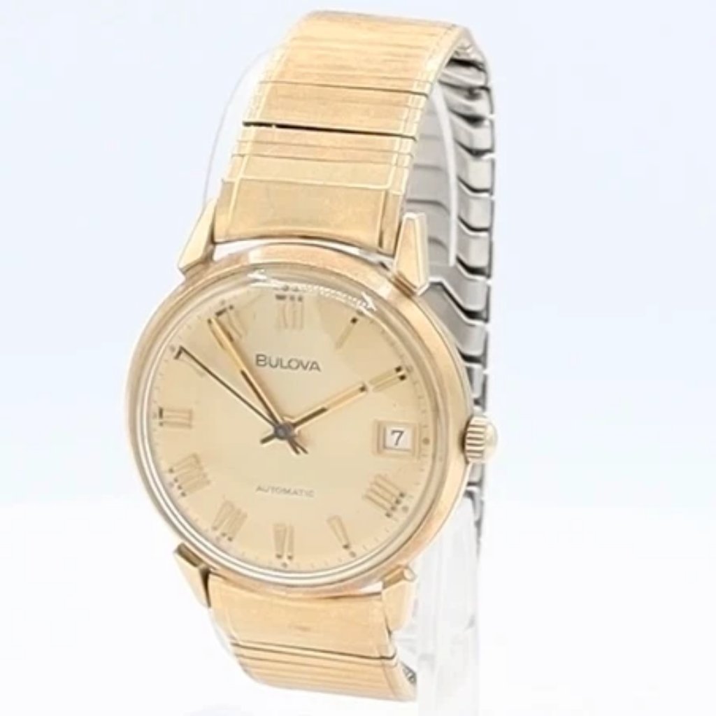 Vintage 1972 Bulova F2930 Roman Numeral Dial Men's Automatic Wristwatch 10k Rgp